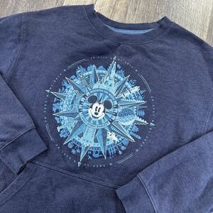 Walt Disney World Blue Pullover Pocket Sweatshirt Mens‎ M Compass Mickey Mouse